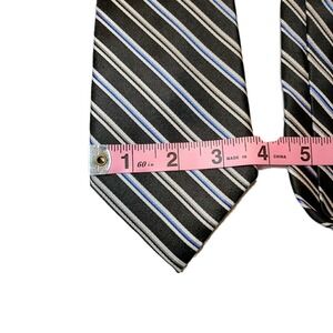 Saddlebred Designer Tie Men's 100%‎ Silk Necktie Black White Blue Stripes